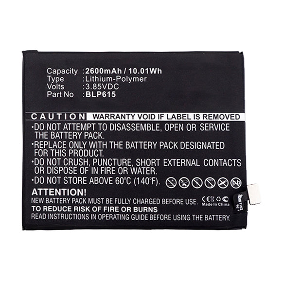 Batteries N Accessories BNA-WB-P14676 Cell Phone Battery - Li-Pol, 3.85V, 2600mAh, Ultra High Capacity - Replacement for OPPO BLP615 Battery