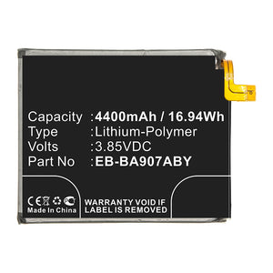 Batteries N Accessories BNA-WB-P13048 Cell Phone Battery - Li-Pol, 3.85V, 4400mAh, Ultra High Capacity - Replacement for Samsung EB-BA907ABY Battery