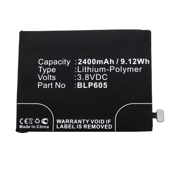 Batteries N Accessories BNA-WB-P14675 Cell Phone Battery - Li-Pol, 3.8V, 2400mAh, Ultra High Capacity - Replacement for OPPO BLP605 Battery