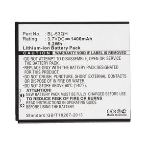 Batteries N Accessories BNA-WB-L12336 Cell Phone Battery - Li-ion, 3.7V, 1400mAh, Ultra High Capacity - Replacement for LG BL-53QH Battery