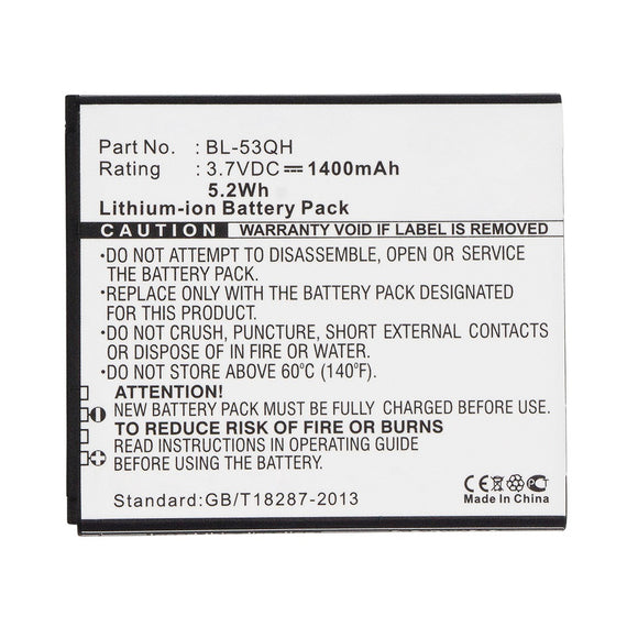 Batteries N Accessories BNA-WB-L12336 Cell Phone Battery - Li-ion, 3.7V, 1400mAh, Ultra High Capacity - Replacement for LG BL-53QH Battery