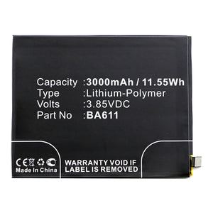 Batteries N Accessories BNA-WB-P14511 Cell Phone Battery - Li-Pol, 3.85V, 3000mAh, Ultra High Capacity - Replacement for MeiZu BA611 Battery