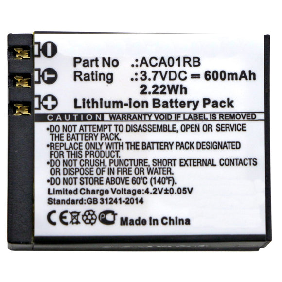 Batteries N Accessories BNA-WB-P8799 Digital Camera Battery - Li-Pol, 3.7V, 600mAh, Ultra High Capacity - Replacement for ACTIVEON ACA01RB Battery