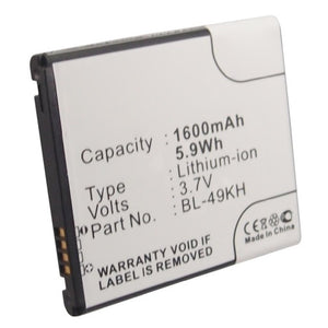 Batteries N Accessories BNA-WB-L12339 Cell Phone Battery - Li-ion, 3.7V, 1600mAh, Ultra High Capacity - Replacement for LG BL-49KH Battery