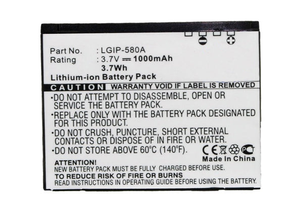 Batteries N Accessories BNA-WB-L3421 Cell Phone Battery - Li-Ion, 3.7V, 1000 mAh, Ultra High Capacity Battery - Replacement for LG LGIP-580A Battery