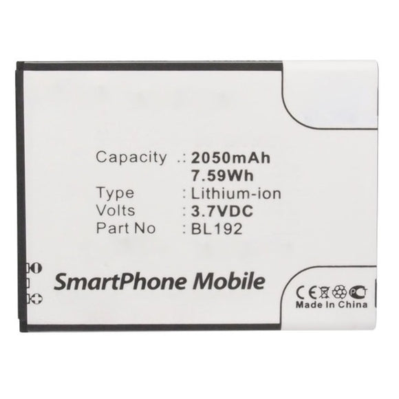 Batteries N Accessories BNA-WB-L12233 Cell Phone Battery - Li-ion, 3.7V, 2050mAh, Ultra High Capacity - Replacement for Lenovo BL192 Battery