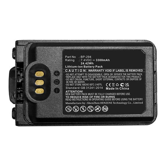 Batteries N Accessories BNA-WB-L16326 2-Way Radio Battery - Li-ion, 7.4V, 3300mAh, Ultra High Capacity - Replacement for Icom BP-294 Battery