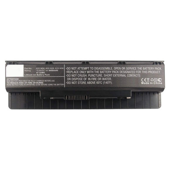 Batteries N Accessories BNA-WB-L10466 Laptop Battery - Li-ion, 10.8V, 4400mAh, Ultra High Capacity - Replacement for Asus A31-N56 Battery