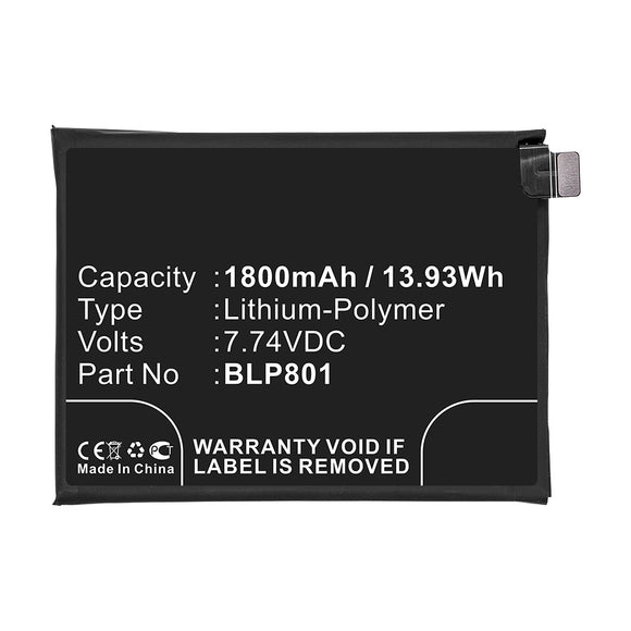 Batteries N Accessories BNA-WB-P14665 Cell Phone Battery - Li-Pol, 7.74V, 1800mAh, Ultra High Capacity - Replacement for Oneplus BLP801 Battery