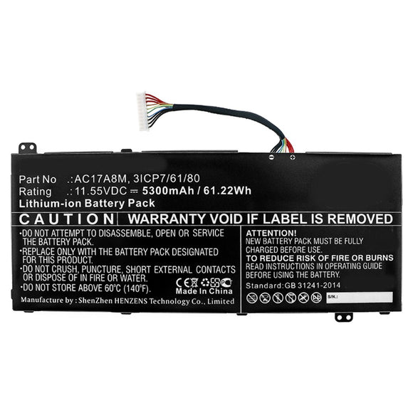 Batteries N Accessories BNA-WB-L10342 Laptop Battery - Li-ion, 11.55V, 5300mAh, Ultra High Capacity - Replacement for Acer AC17A8M Battery