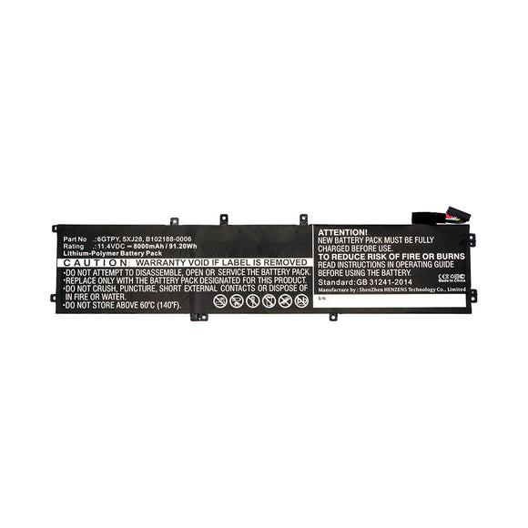 Batteries N Accessories BNA-WB-P10678 Laptop Battery - Li-Pol, 11.4V, 8000mAh, Ultra High Capacity - Replacement for Dell 6GTPY Battery
