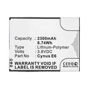 Batteries N Accessories BNA-WB-P14544 Cell Phone Battery - Li-Pol, 3.8V, 2300mAh, Ultra High Capacity - Replacement for Mobistel Cynus E6 Battery