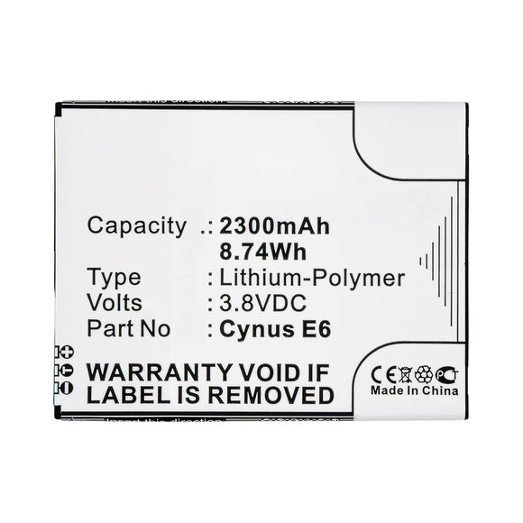 Batteries N Accessories BNA-WB-P14544 Cell Phone Battery - Li-Pol, 3.8V, 2300mAh, Ultra High Capacity - Replacement for Mobistel Cynus E6 Battery