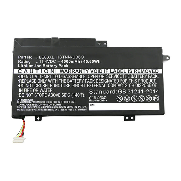 Batteries N Accessories BNA-WB-L16081 Laptop Battery - Li-ion, 11.4V, 4000mAh, Ultra High Capacity - Replacement for HP LE03XL Battery