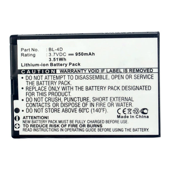 Batteries N Accessories BNA-WB-L16479 Cell Phone Battery - Li-ion, 3.7V, 950mAh, Ultra High Capacity - Replacement for Nokia BL-4D Battery
