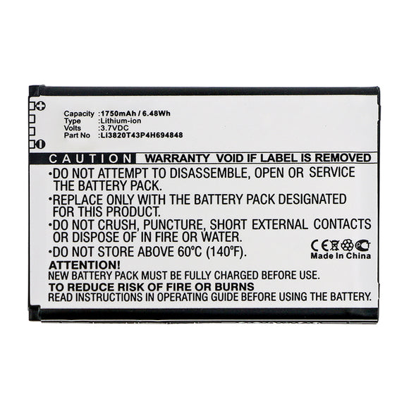 Batteries N Accessories BNA-WB-L14097 Cell Phone Battery - Li-ion, 3.7V, 1750mAh, Ultra High Capacity - Replacement for ZTE Li3820T43P4H694848 Battery