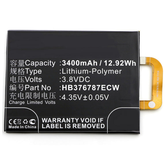 Batteries N Accessories BNA-WB-P9767 Cell Phone Battery - Li-Pol, 3.8V, 3400mAh, Ultra High Capacity - Replacement for Huawei HB376787ECW Battery