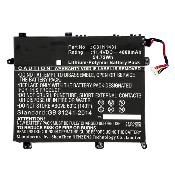 Batteries N Accessories BNA-WB-P10414 Laptop Battery - Li-Pol, 11.4V, 4800mAh, Ultra High Capacity - Replacement for Asus C31N1431 Battery